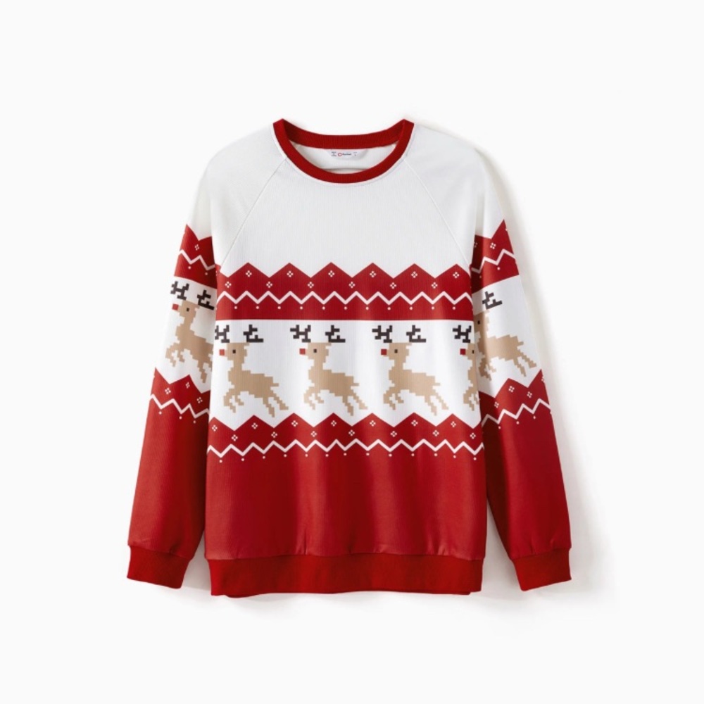 Women Reindeer Allover Print Raglan-sleeve Red and White Sweatshirts